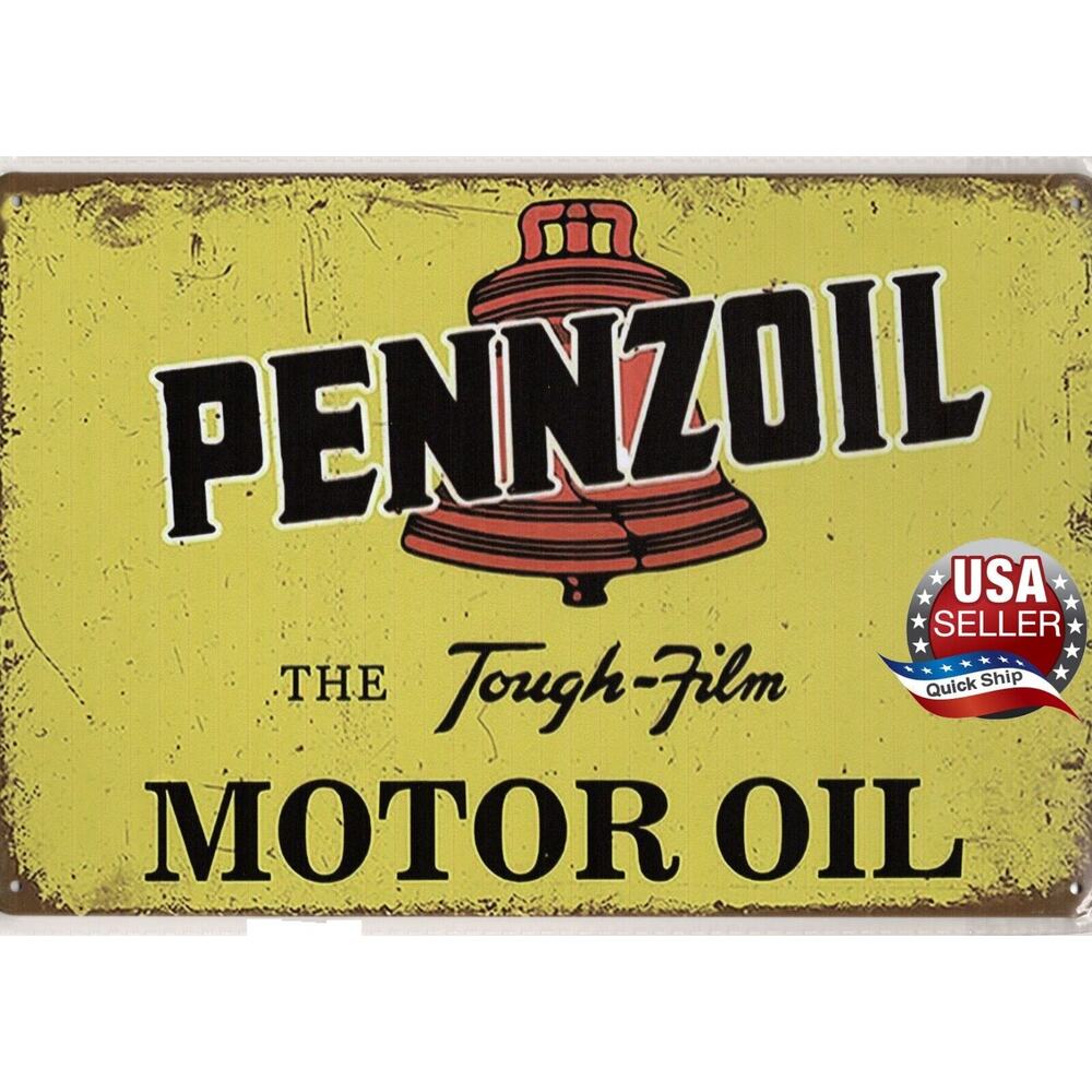 Retro Tin Sign • Petroliana • Pennzoil • The Tough Film Motor Oil • Liberty Bell